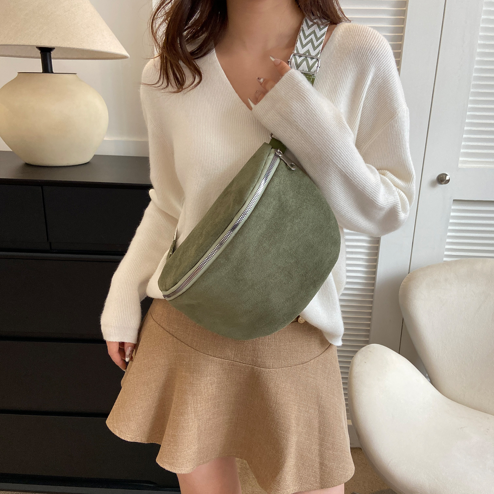 Half Moon Bag Suede - Women Chest Bag Fanny Pack PU
