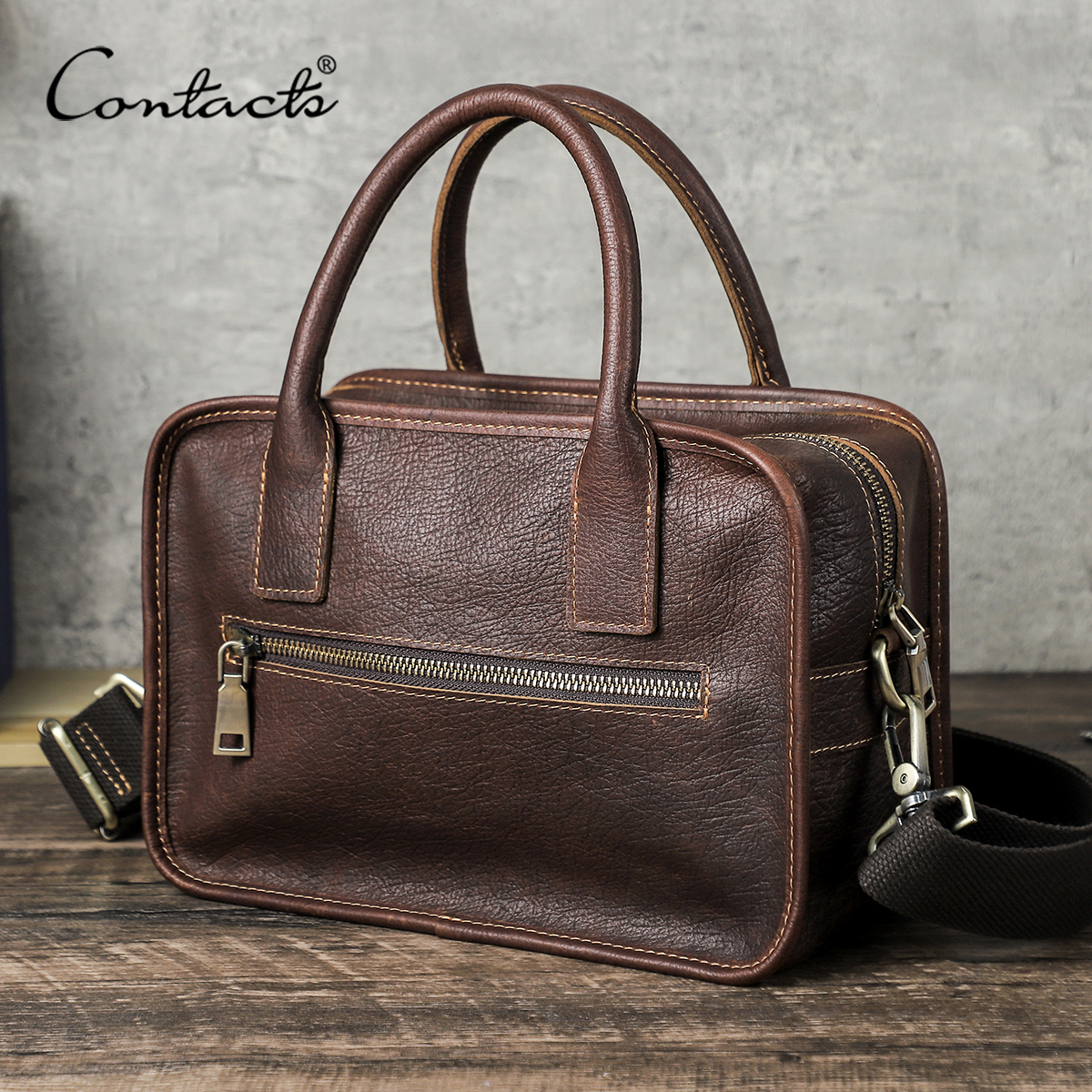 Luxury Tote Bags With Zipper - CONTACT'S Genuine Leather Men Tote Bags