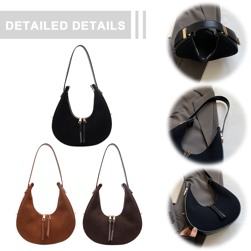 Half Moon Bag Suede - Women Faux Suede Shoulder Bag Fashion