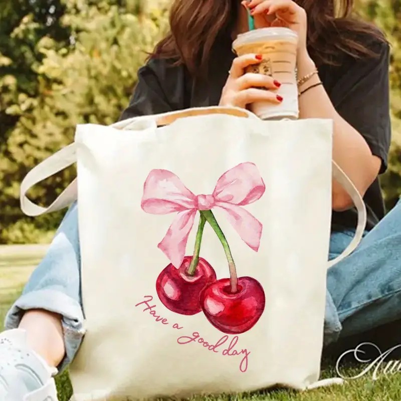 Canvas Tote Bag with Cherry Bo - Canvas Tote Designer のレビューと価格