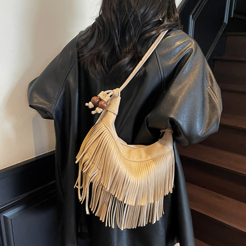 Fashion Retro Suede Tassel One - Half Moon Bag Suede のレビューと価格