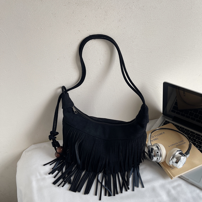 Fashion Retro Suede Tassel One - Half Moon Bag Suede のレビューと価格