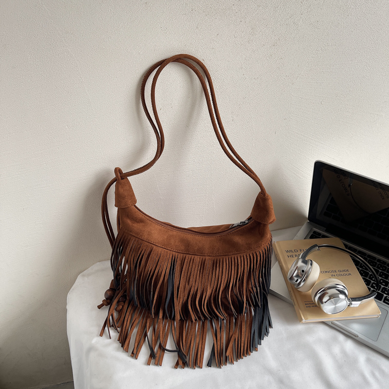 Fashion Retro Suede Tassel One - Half Moon Bag Suede のレビューと価格