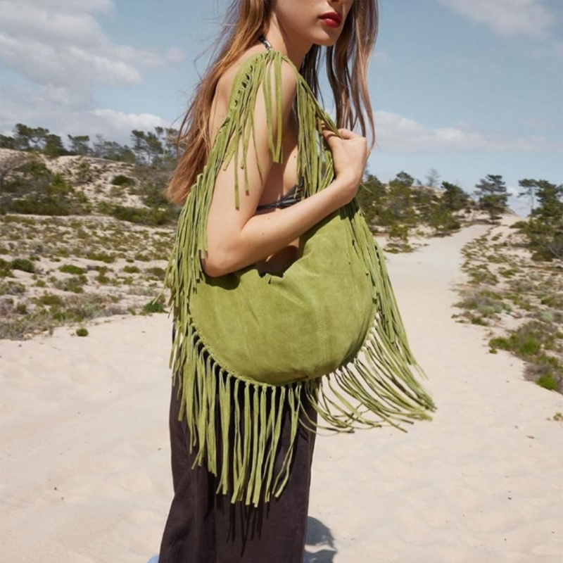 Tassel Large Crescent Tote Bag - Half Moon Bag Suede のレビューと価格