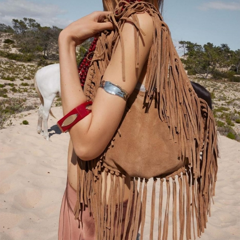 Tassel Large Crescent Tote Bag - Half Moon Bag Suede のレビューと価格