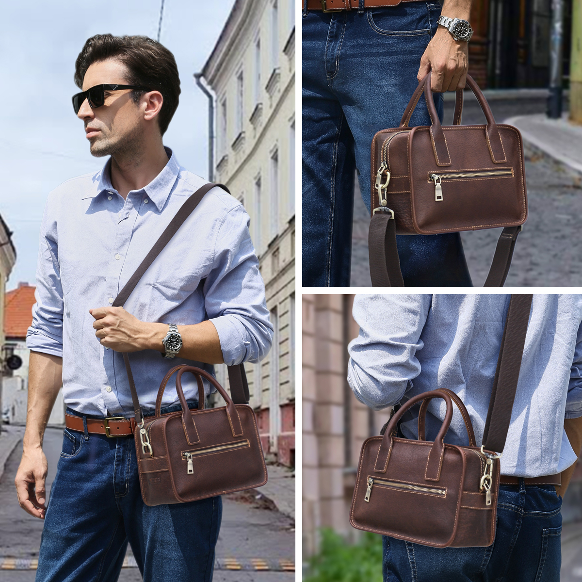 CONTACT'S Genuine Leather Men  - Luxury Tote Bags With Zipper のレビューと価格