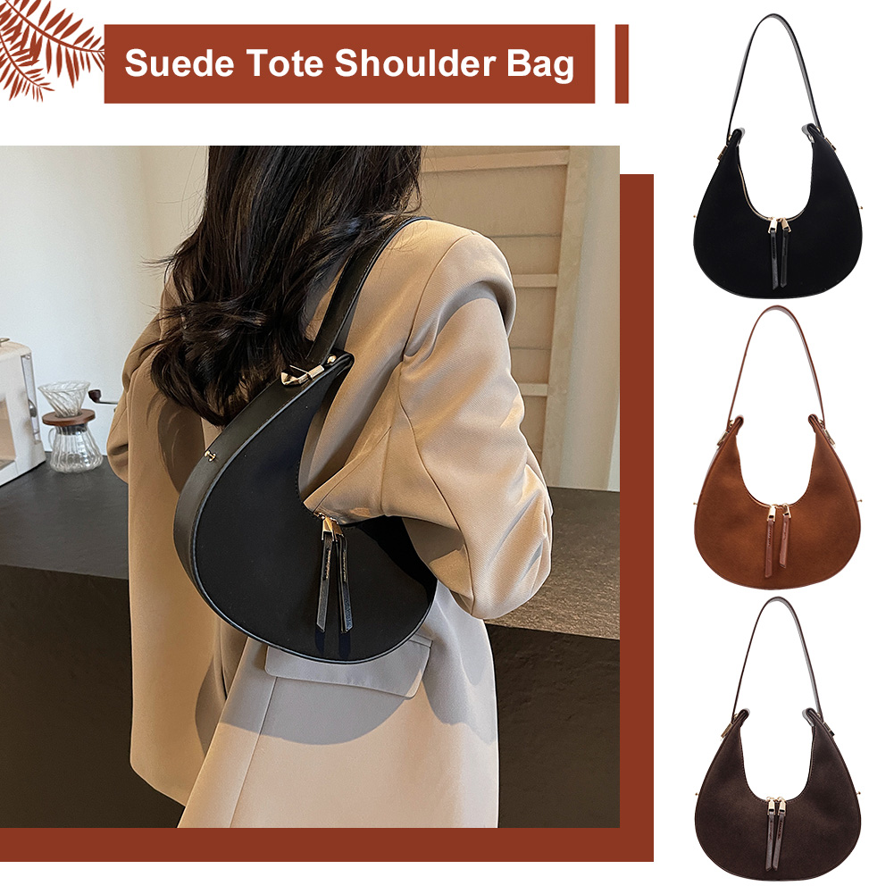 Women Faux Suede Shoulder Bag  - Half Moon Bag Suede のレビューと価格