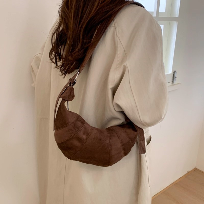 JIAERDI Retro Solid Color Sued - Half Moon Bag Suede のレビューと価格
