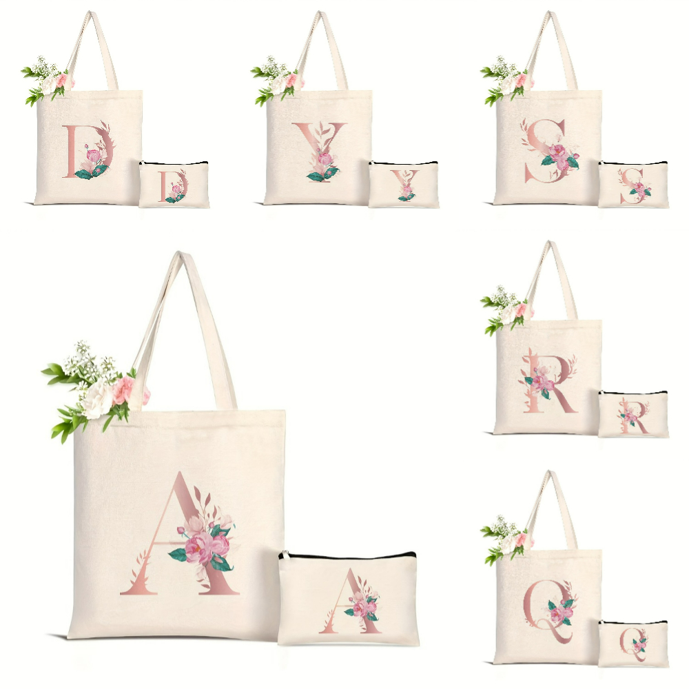 1pc Floral Love Letter Print T - Canvas Tote Designer のレビューと価格