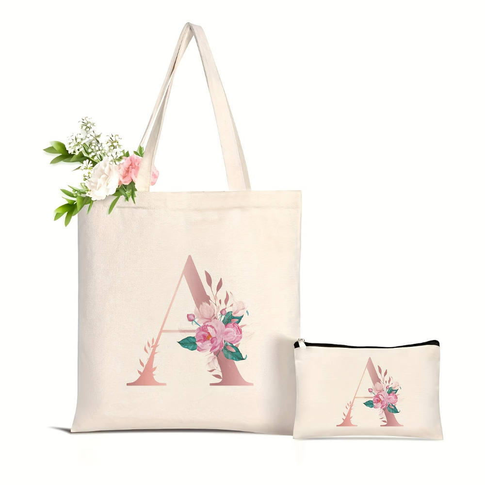 1pc Floral Love Letter Print T - Canvas Tote Designer のレビューと価格
