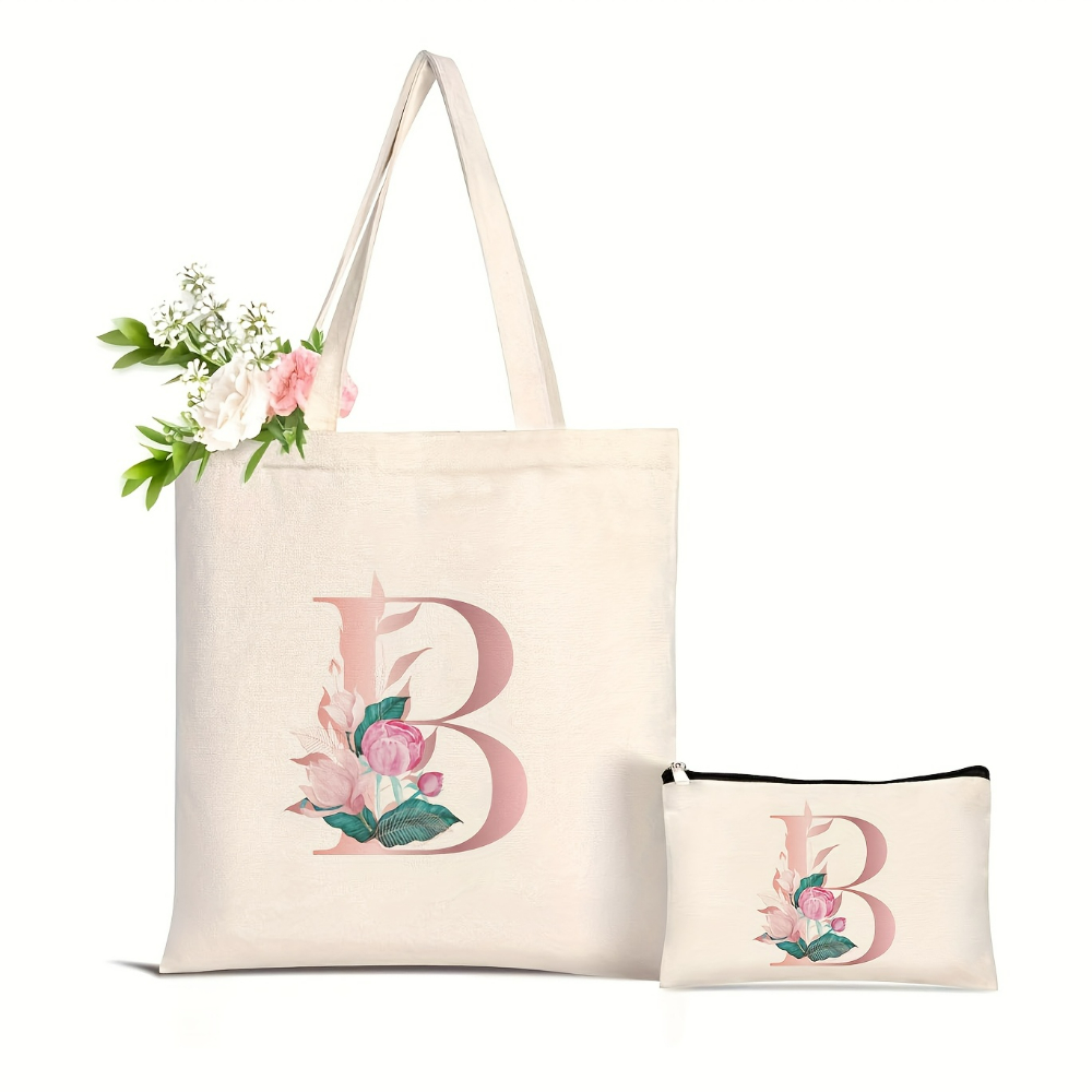 1pc Floral Love Letter Print T - Canvas Tote Designer のレビューと価格