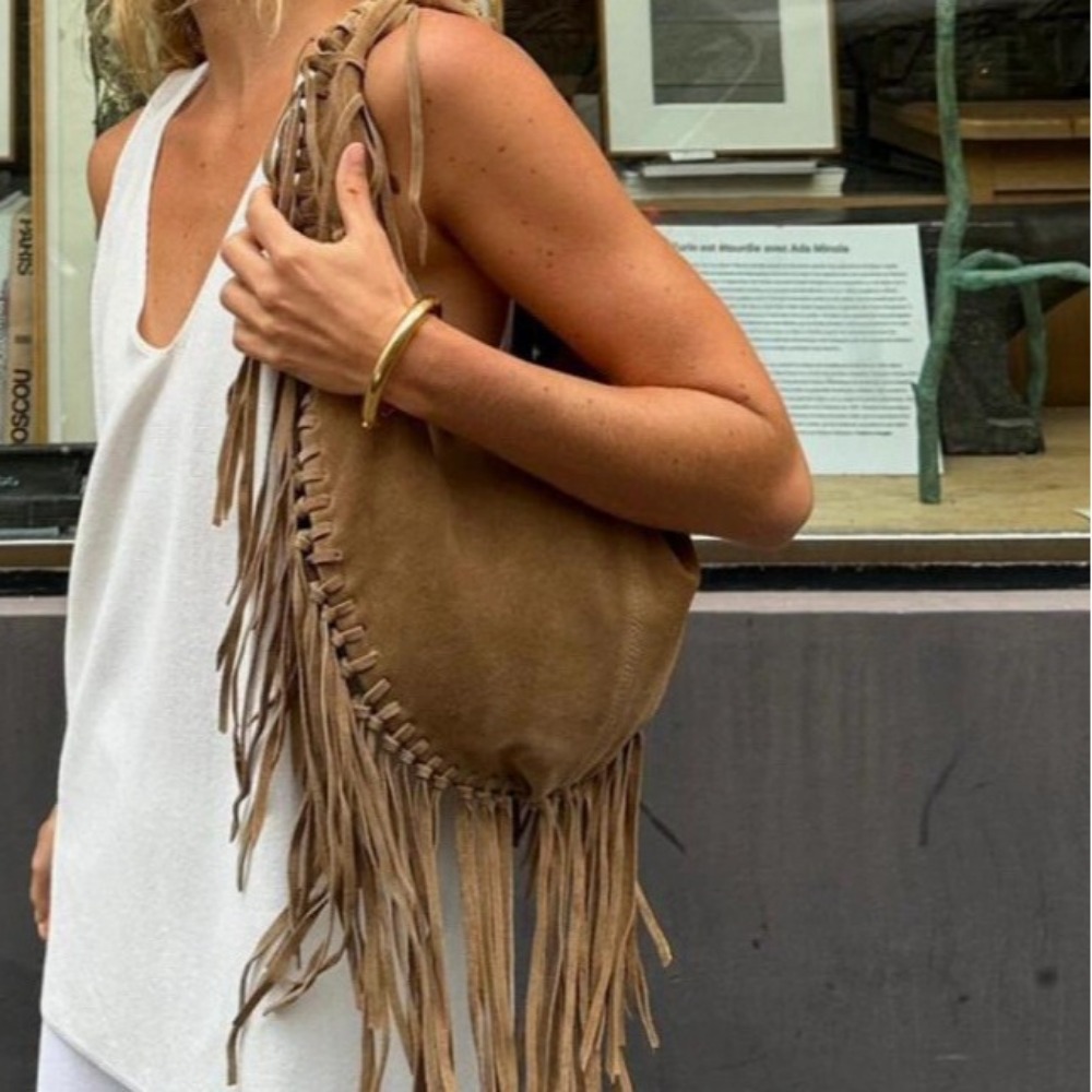 New Long Tassel Women's Should - Half Moon Bag Suede のレビューと価格