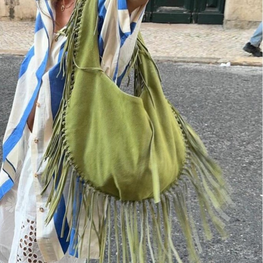 New Long Tassel Women's Should - Half Moon Bag Suede のレビューと価格