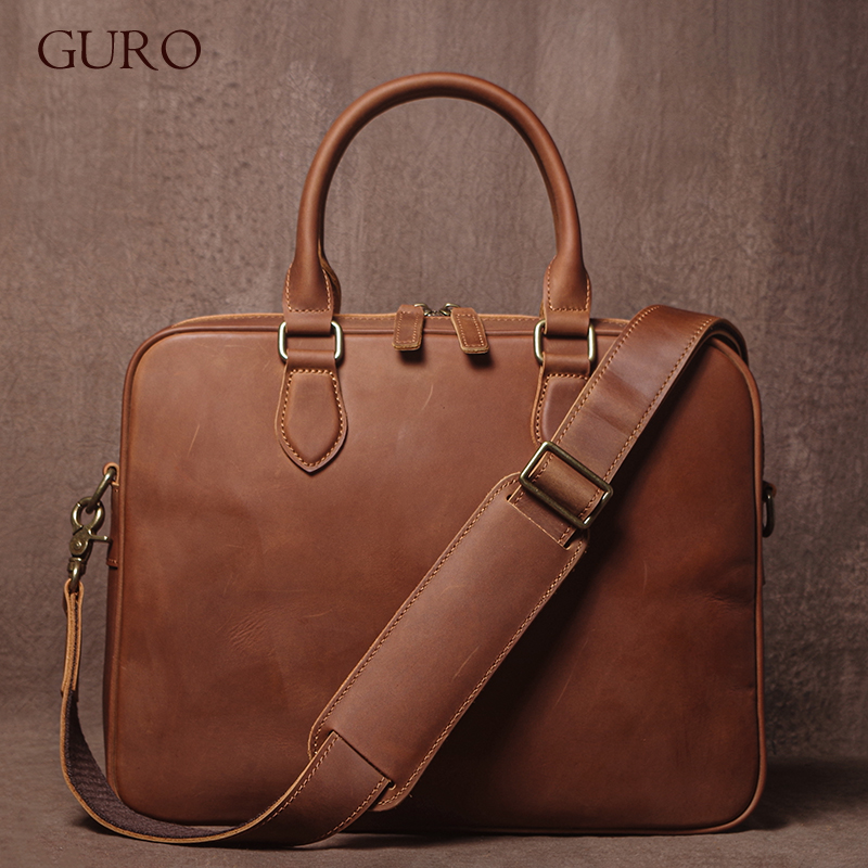 GURO Men Crazy Horse Cowhide B - Luxury Tote Bags With Zipper のレビューと価格
